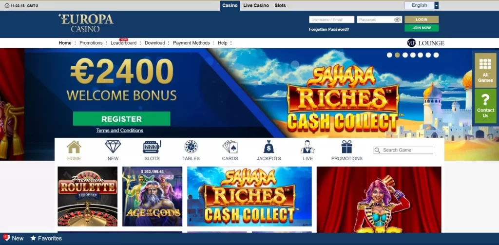 Europa Casino's official webpage