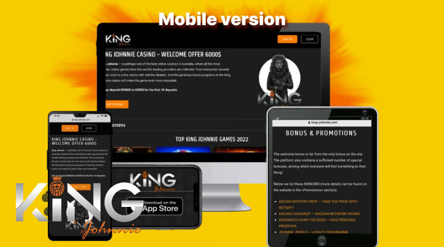King Johnnie casino Mobile version