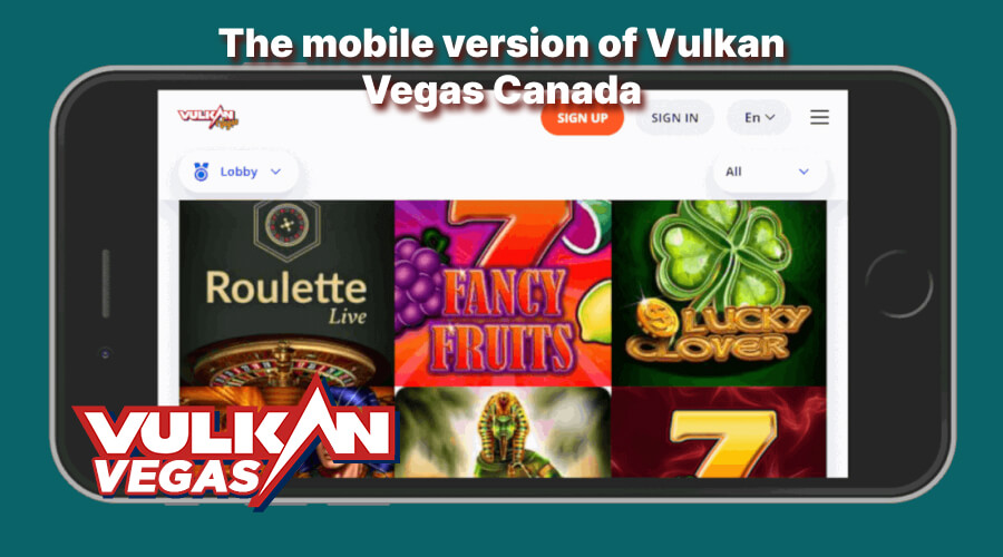 The mobile version of Vulkan Vegas Canada